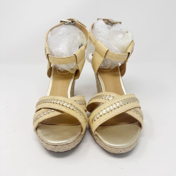 JACK ROGERS | Tan & Gold Wedge Espadrille Sandals Women’s Size 6 - Picture 3 of 12